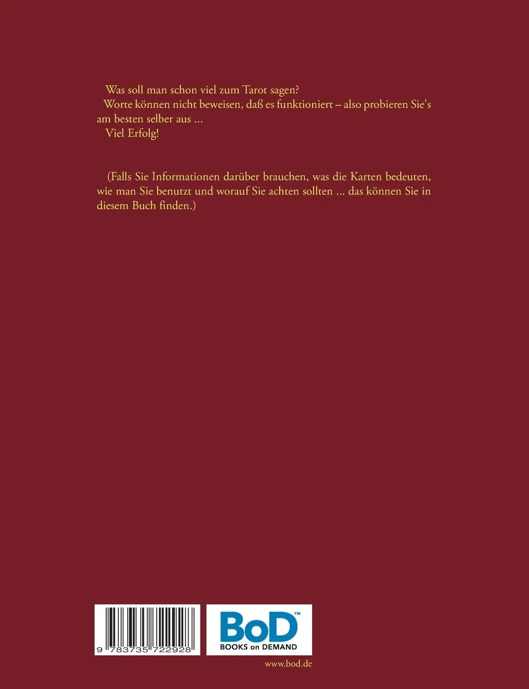 Rückseite: 9783735722928 | Tarot | Karten-Bedeutungen und Lege-Methoden | Harry Eilenstein | Buch