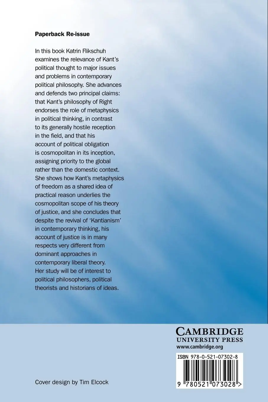 Rückseite: 9780521073028 | Kant and Modern Political Philosophy | Katrin Flikschuh (u. a.) | Buch