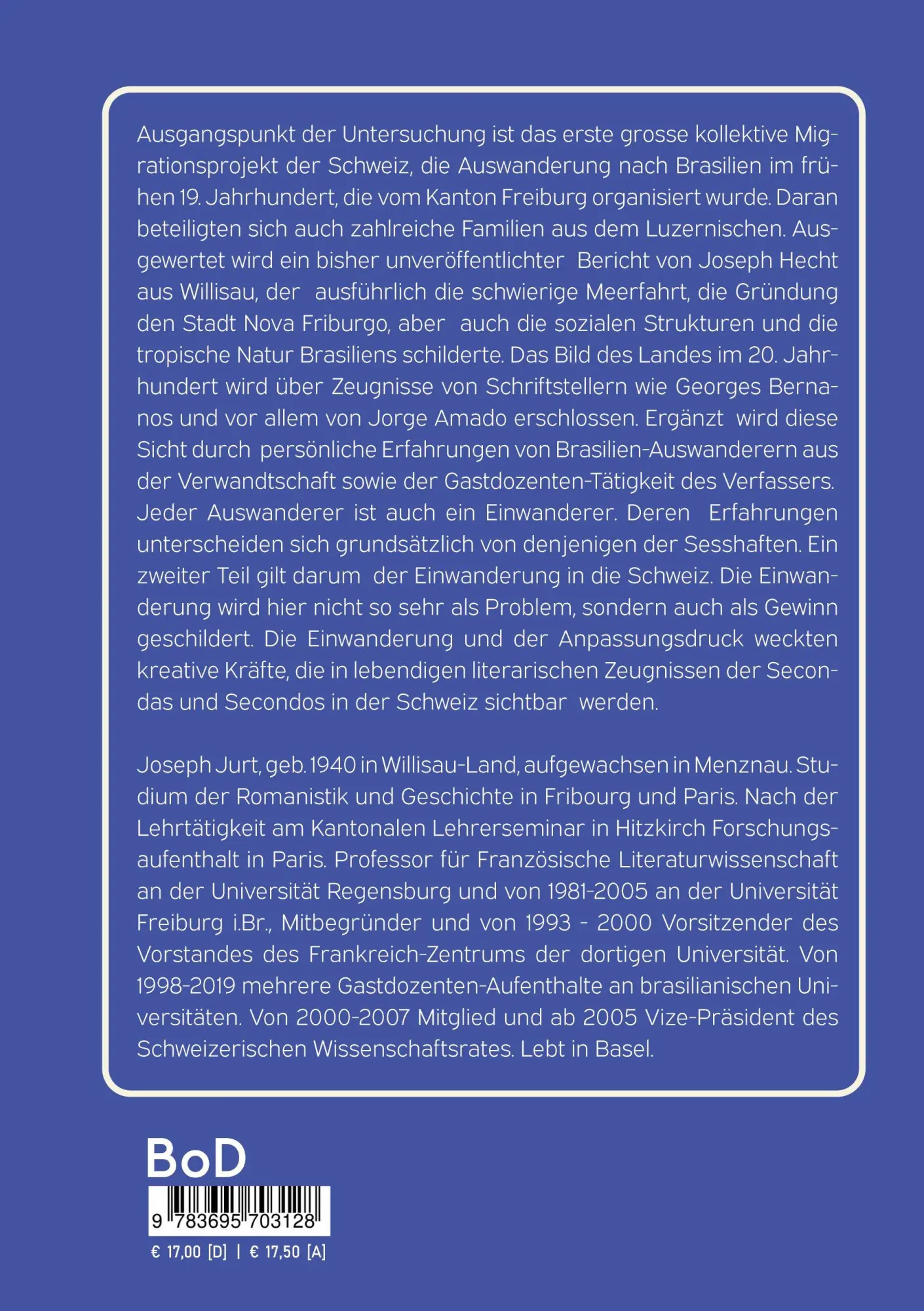 Rückseite: 9783695703128 | Aus dem Luzernischen nach Brasilien | Joseph Jurt | Taschenbuch | 2026