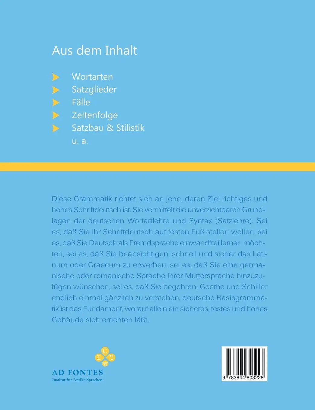 Rückseite: 9783844803228 | Deutsche Grammatik | Die unverzichtbaren Grundlagen der Schriftsprache