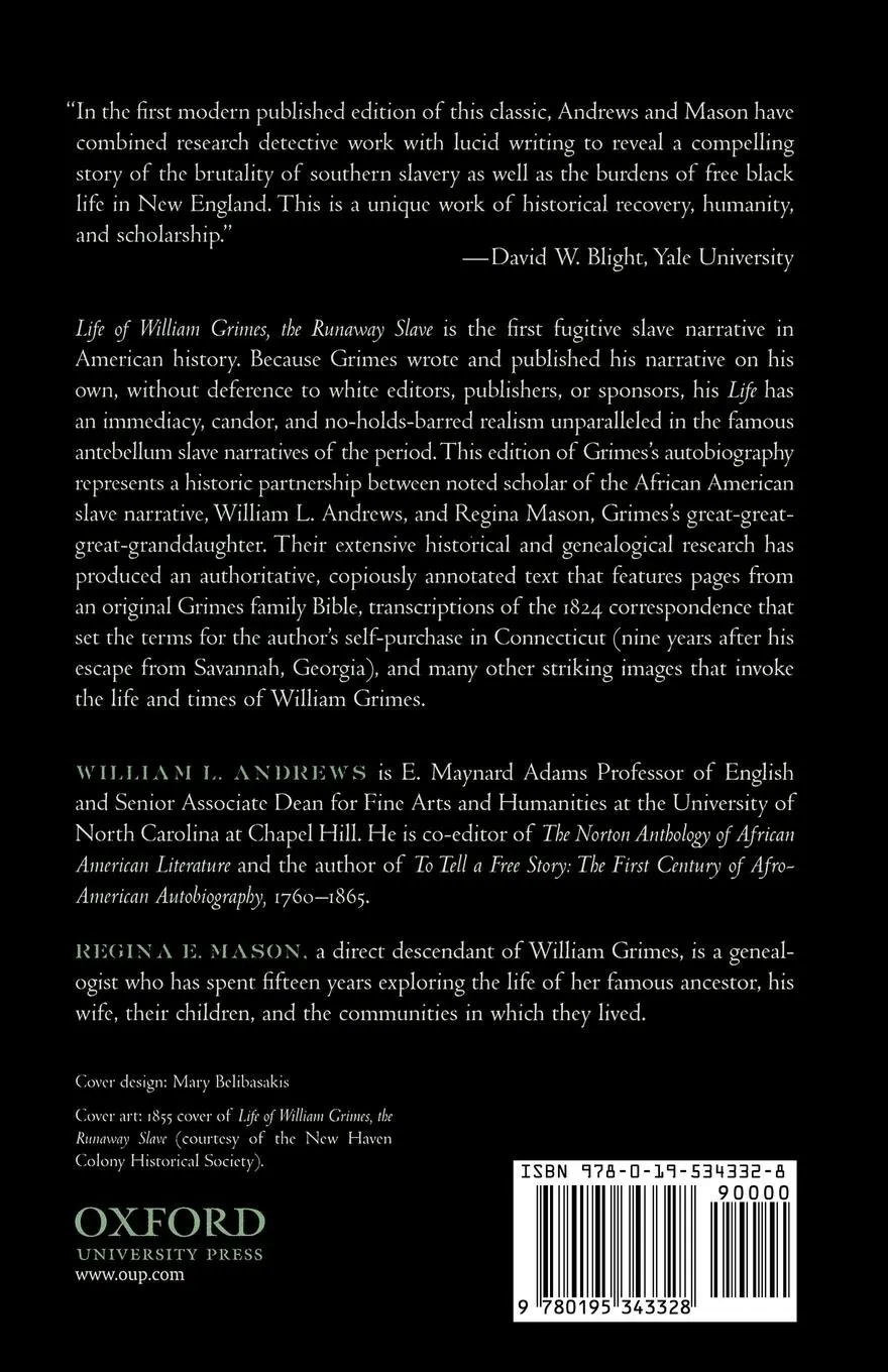 Rückseite: 9780195343328 | Life of William Grimes, the Runaway Slave | William L. Andrews (u. a.)