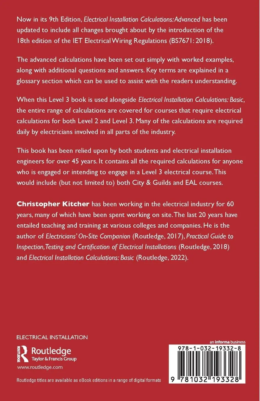 Rückseite: 9781032193328 | Electrical Installation Calculations | Advanced | Christopher Kitcher