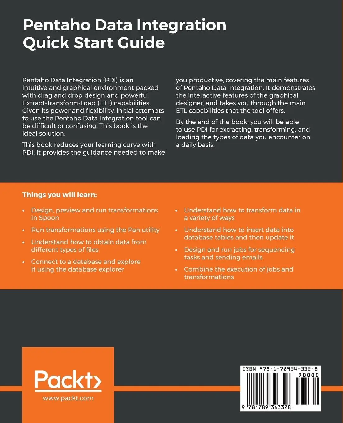 Rückseite: 9781789343328 | Pentaho Data Integration Quick Start Guide | María Carina Roldán