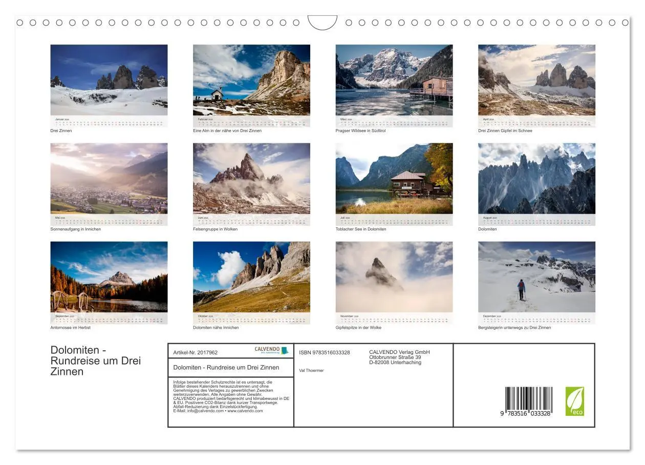 Bild: 9783516033328 | Dolomiten - Rundreise um Drei Zinnen (Wandkalender 2026 DIN A3...