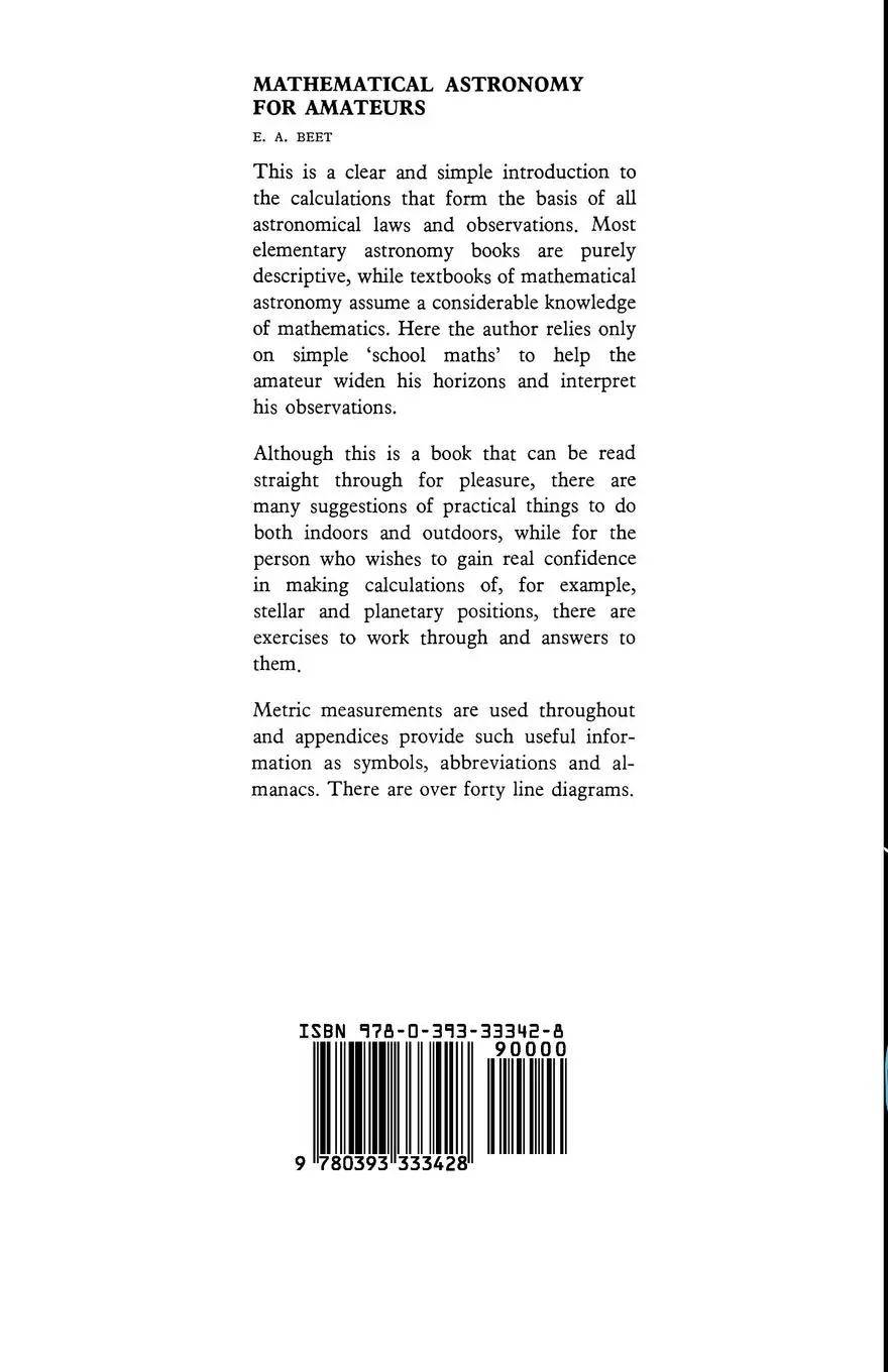 Rückseite: 9780393333428 | Mathematical Astronomy for Amateurs | E. A. Beet | Taschenbuch