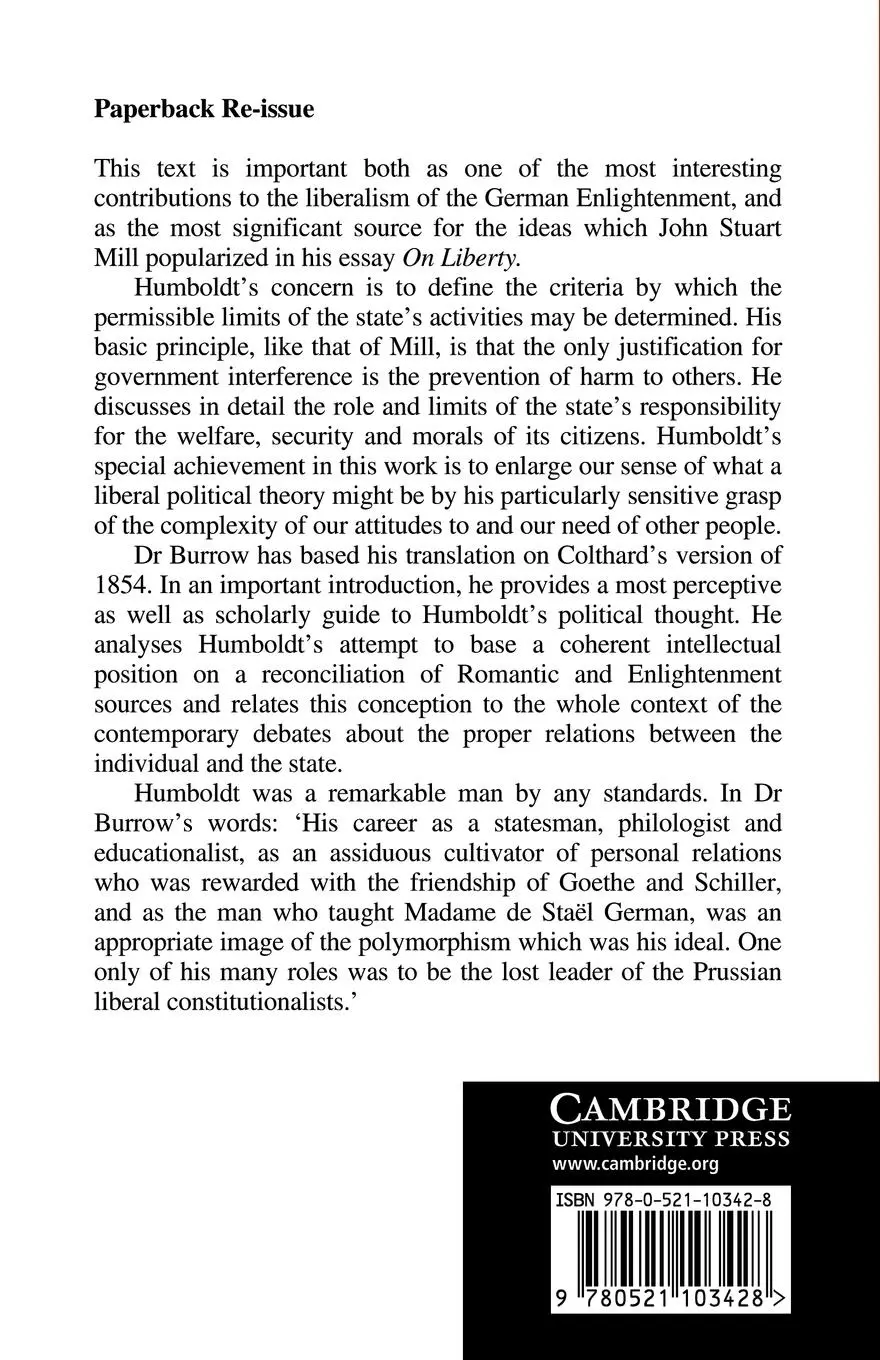 Rückseite: 9780521103428 | The Limits of State Action | Wilhelm Von Humboldt | Taschenbuch | 2008