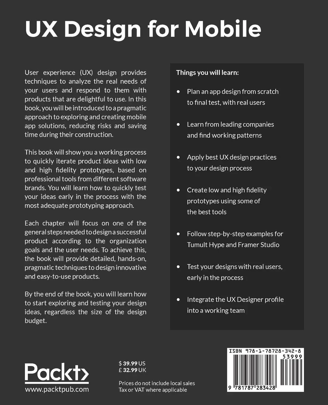 Rückseite: 9781787283428 | UX Design for Mobile | Pablo Perea (u. a.) | Taschenbuch | Englisch