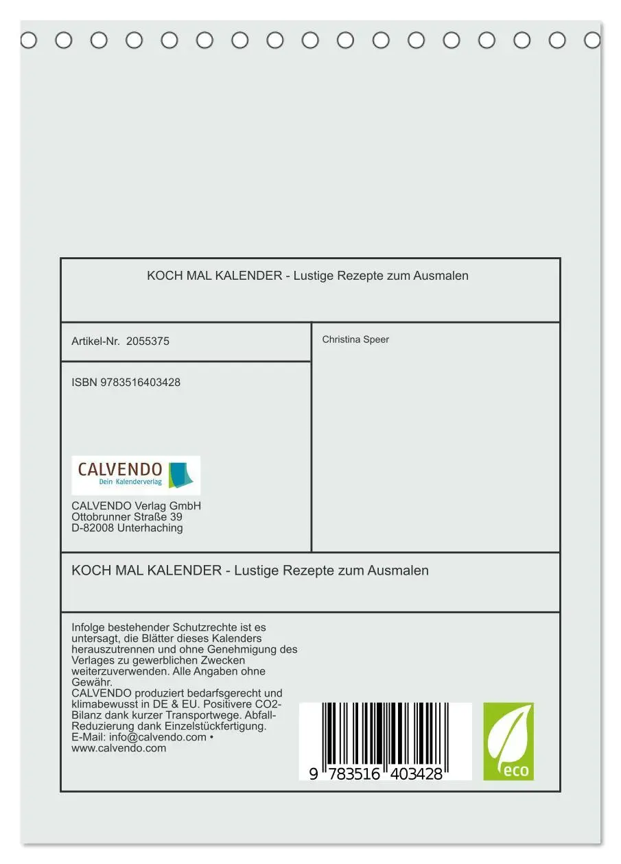 Bild: 9783516403428 | KOCH MAL KALENDER - Lustige Rezepte zum Ausmalen (Tischkalender...