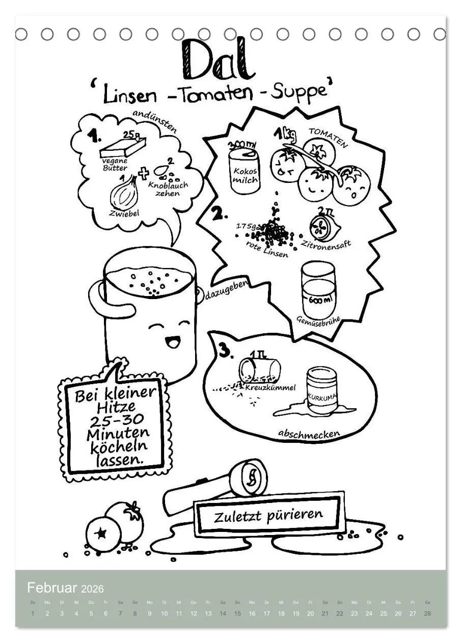 Bild: 9783516403428 | KOCH MAL KALENDER - Lustige Rezepte zum Ausmalen (Tischkalender...