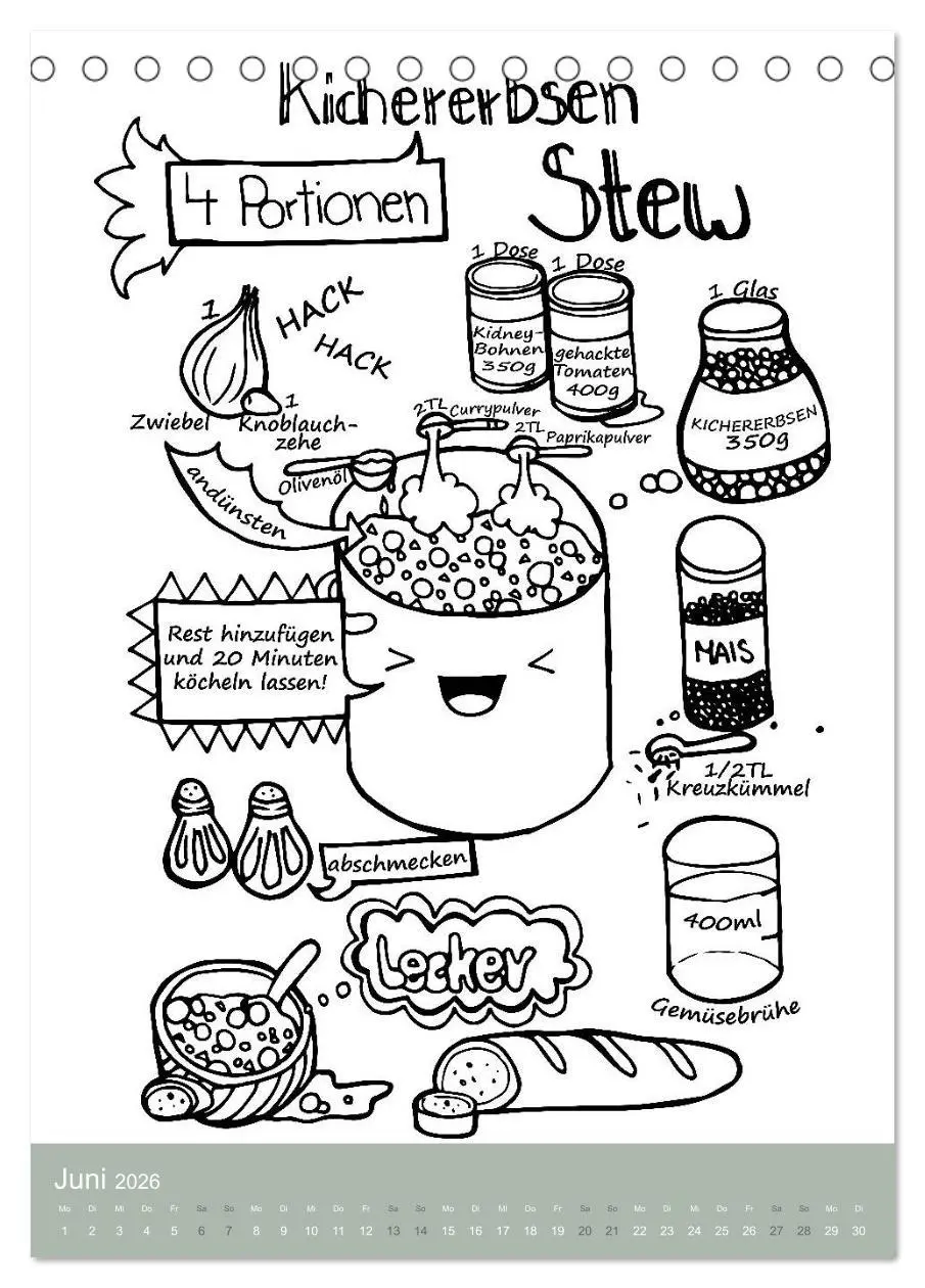 Bild: 9783516403428 | KOCH MAL KALENDER - Lustige Rezepte zum Ausmalen (Tischkalender...