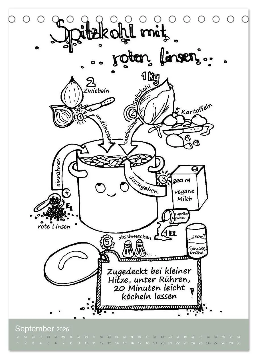 Bild: 9783516403428 | KOCH MAL KALENDER - Lustige Rezepte zum Ausmalen (Tischkalender...
