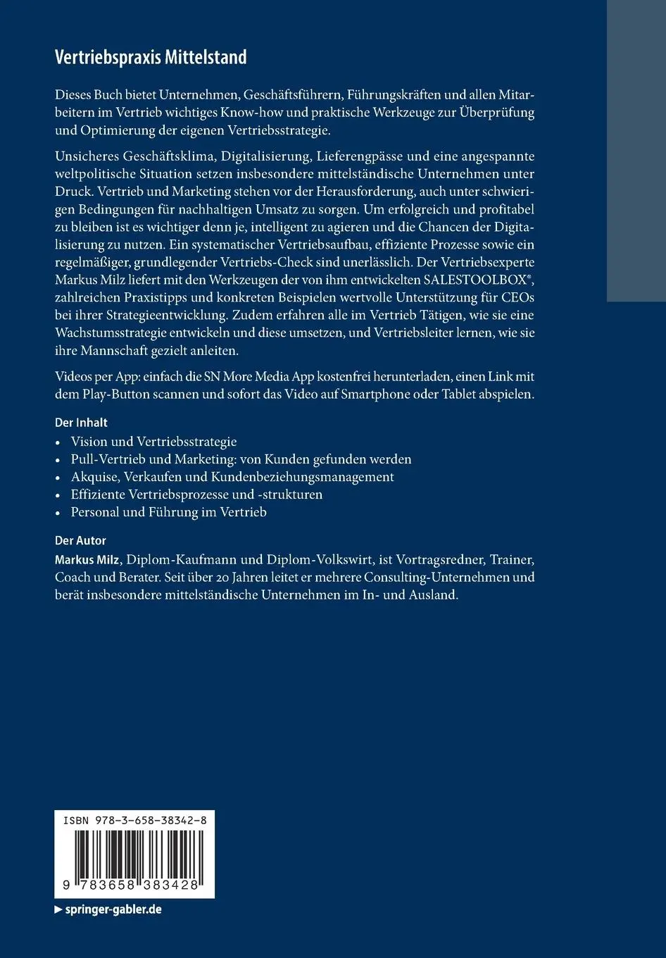 Rückseite: 9783658383428 | Vertriebspraxis Mittelstand | Markus Milz | Taschenbuch | xxiii | 2022