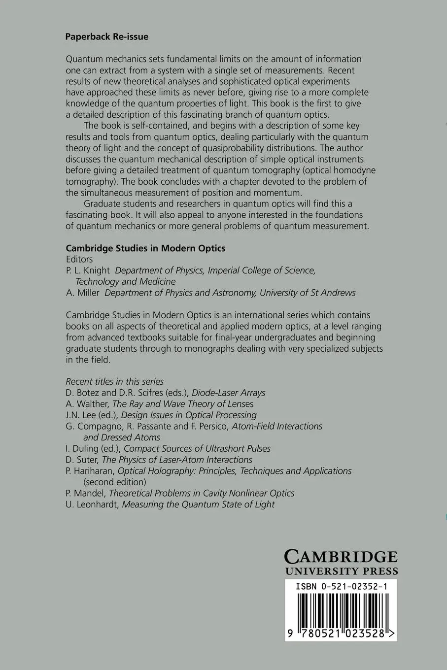 Rückseite: 9780521023528 | Measuring the Quantum State of Light | Ulf Leonhardt | Taschenbuch