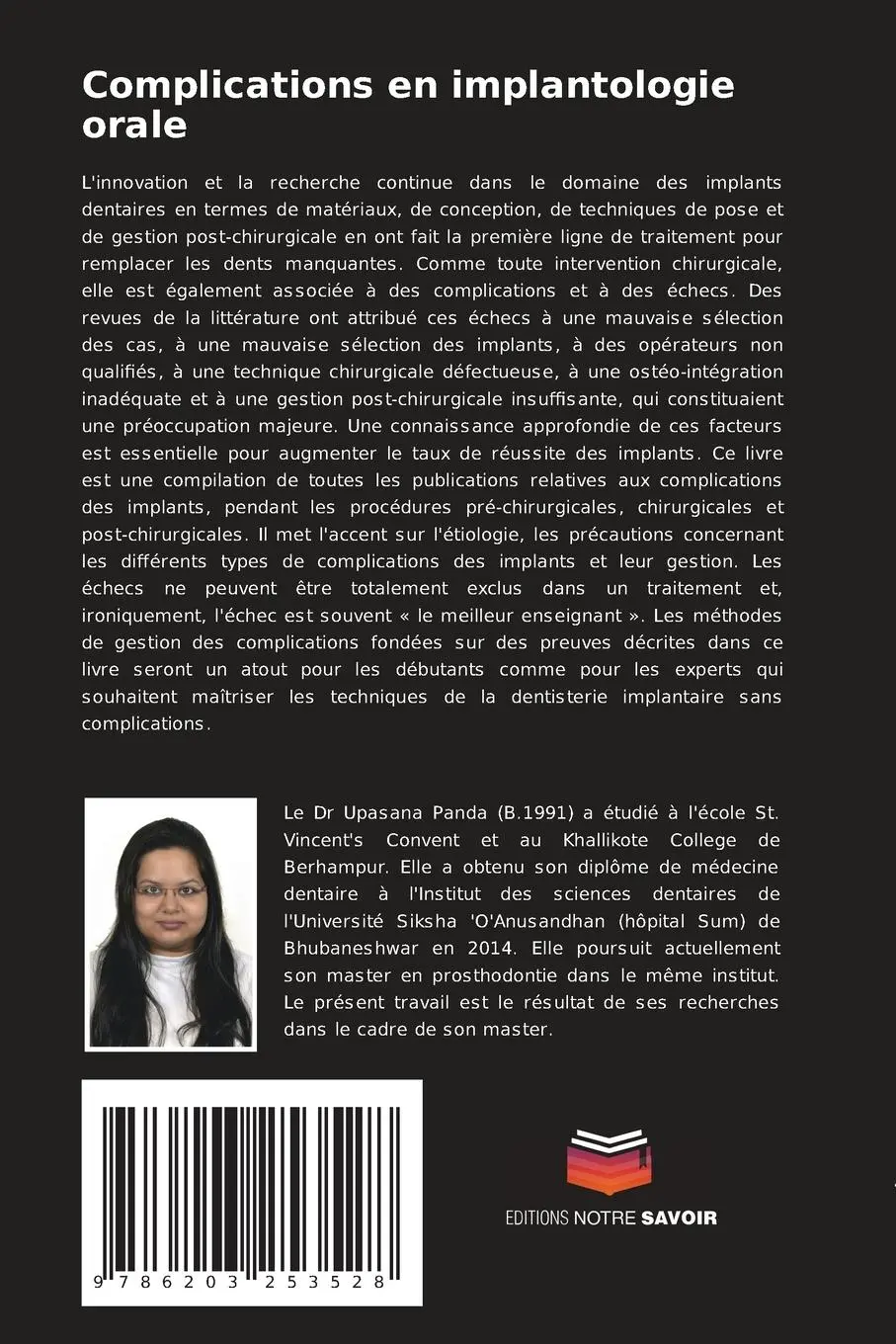 Rückseite: 9786203253528 | Complications en implantologie orale | Guide clinique pour la gestion