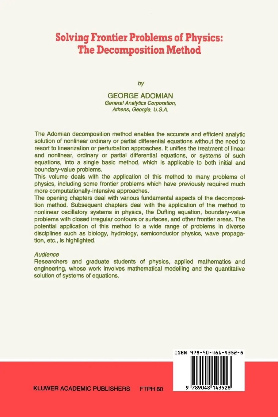 Rückseite: 9789048143528 | Solving Frontier Problems of Physics: The Decomposition Method | Buch