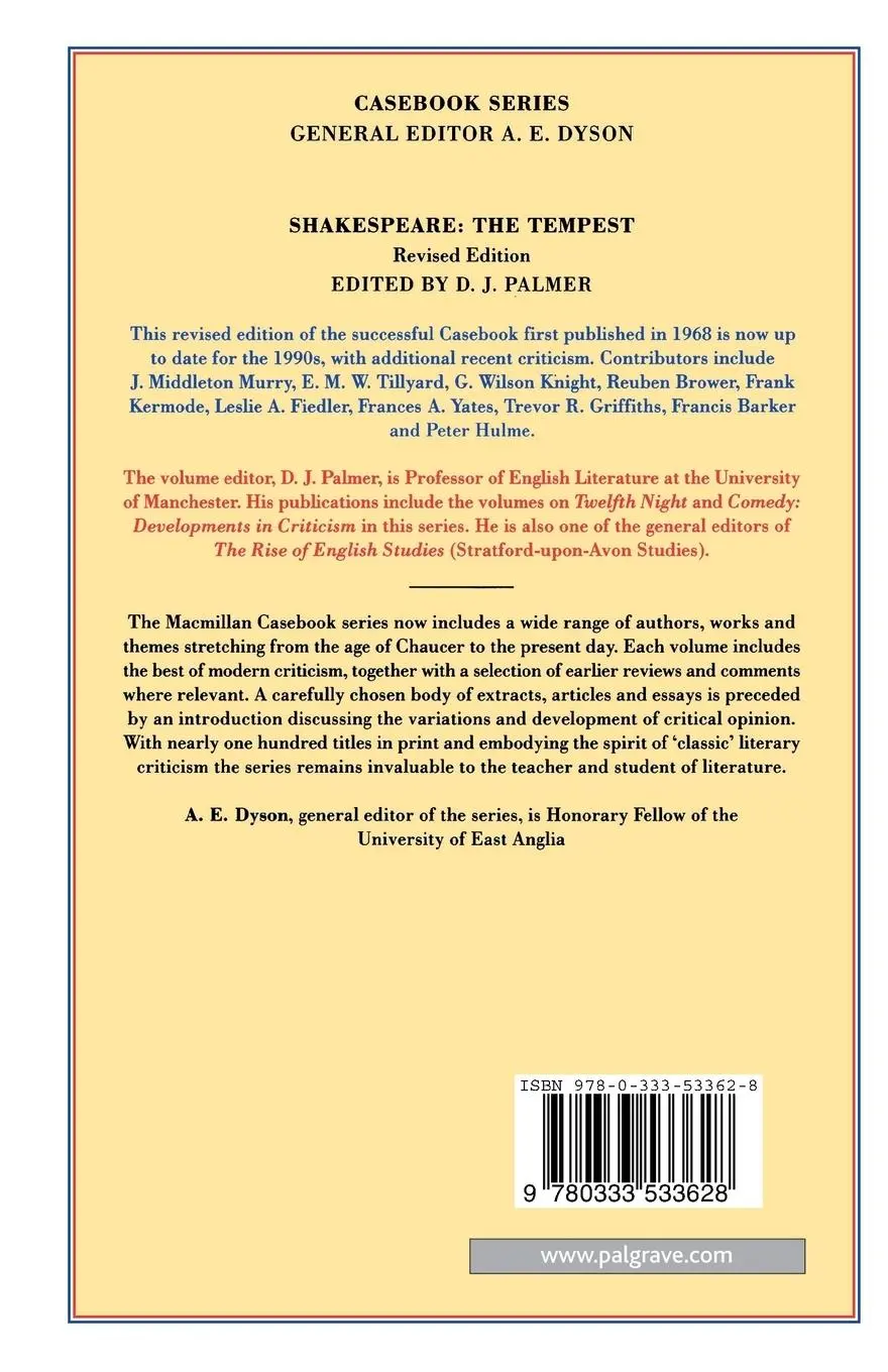 Rückseite: 9780333533628 | Shakespeare | The Tempest | D. J. Palmer | Taschenbuch | Englisch