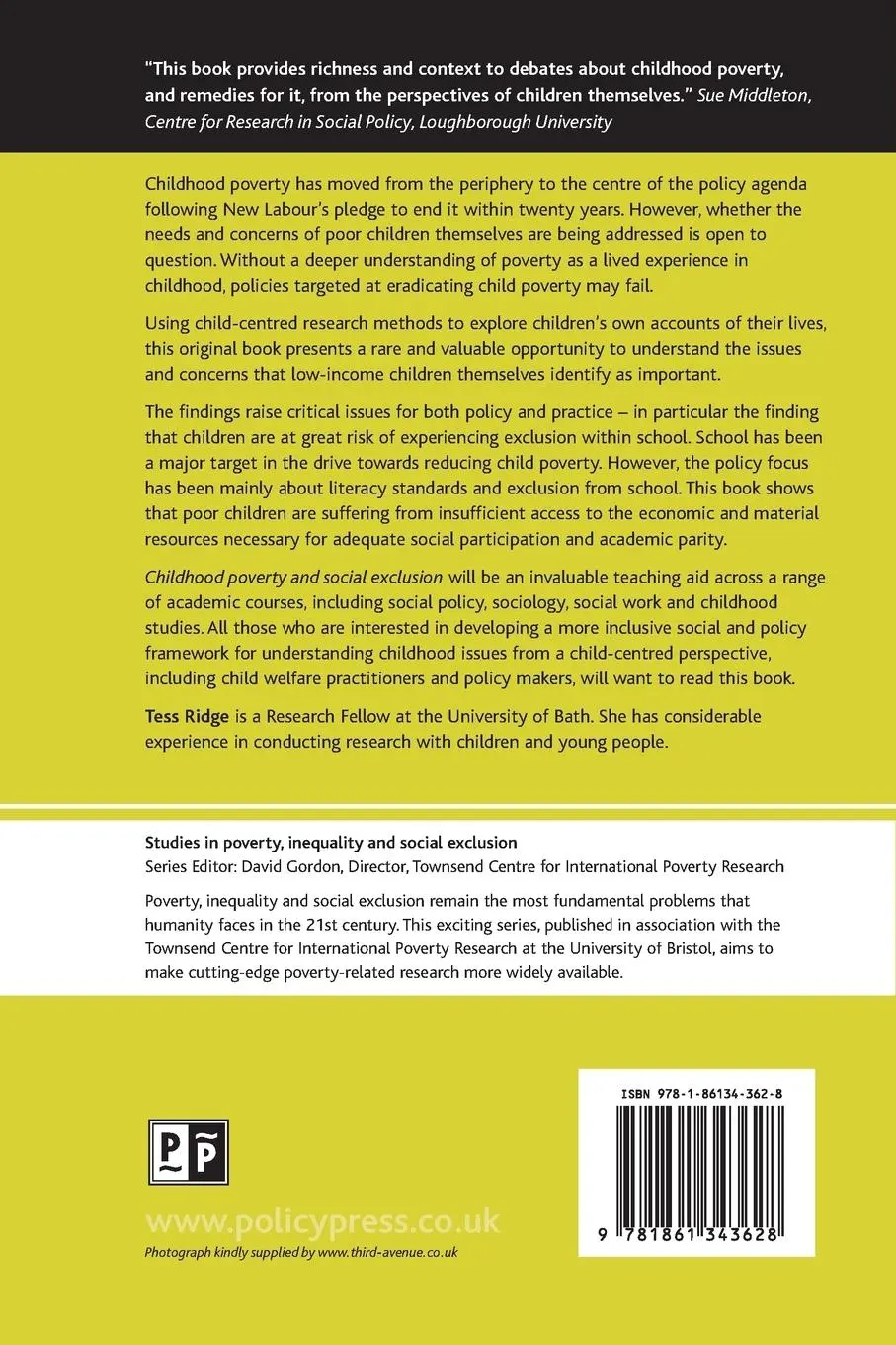 Rückseite: 9781861343628 | Childhood poverty and social exclusion | Tess Ridge | Taschenbuch