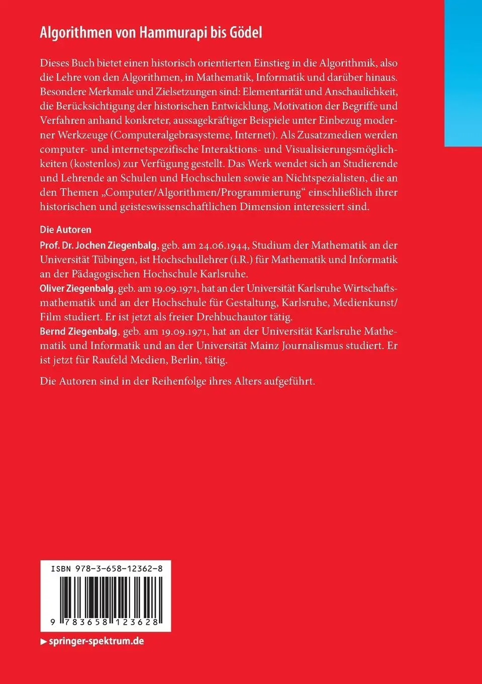 Rückseite: 9783658123628 | Algorithmen von Hammurapi bis Gödel | Jochen Ziegenbalg (u. a.) | Buch