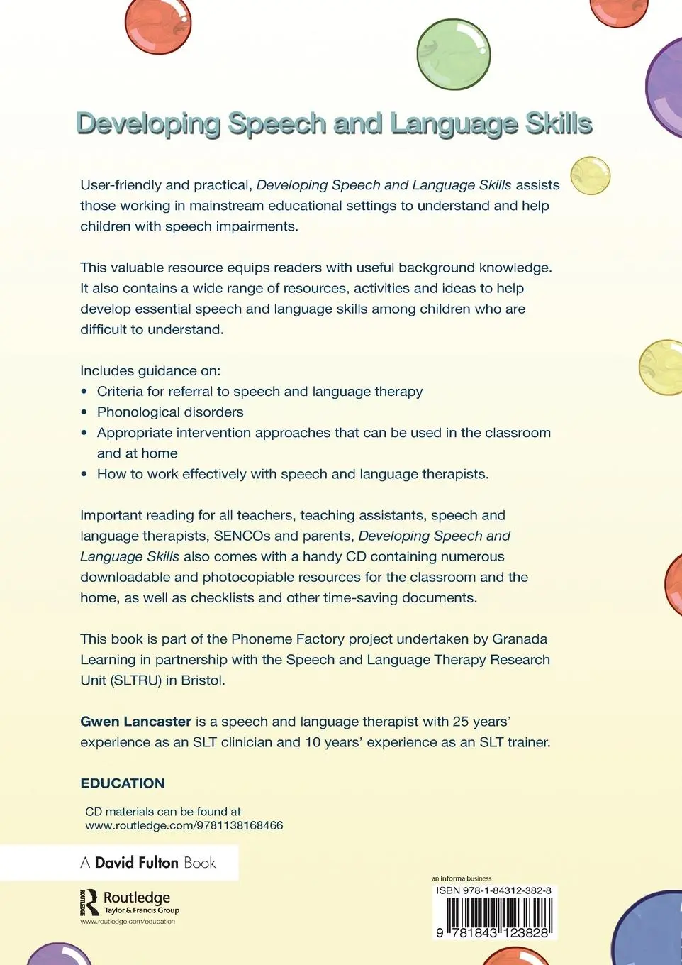 Rückseite: 9781843123828 | Developing Speech and Language Skills | Phoneme Factory | Lancaster