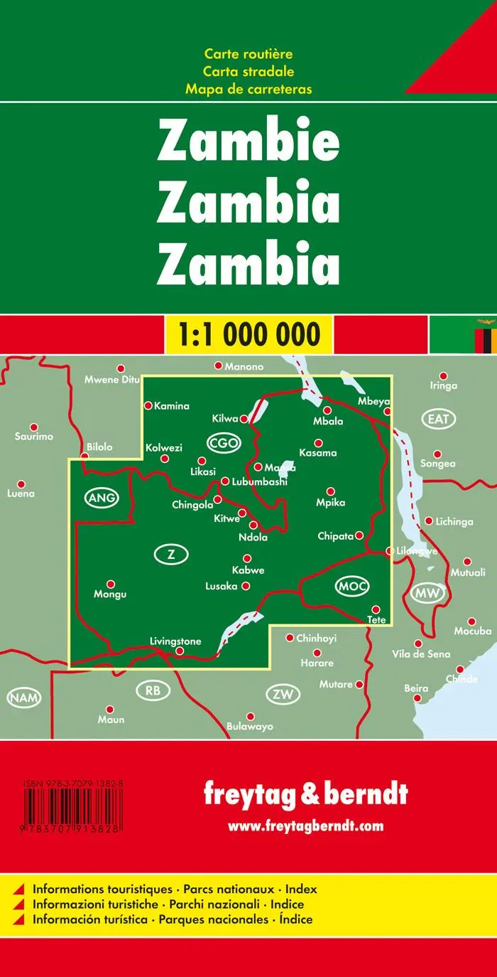 Rückseite: 9783707913828 | Sambia 1 : 1 1 000 000 | (Land-)Karte | freytag &amp; berndt Straßenkarte