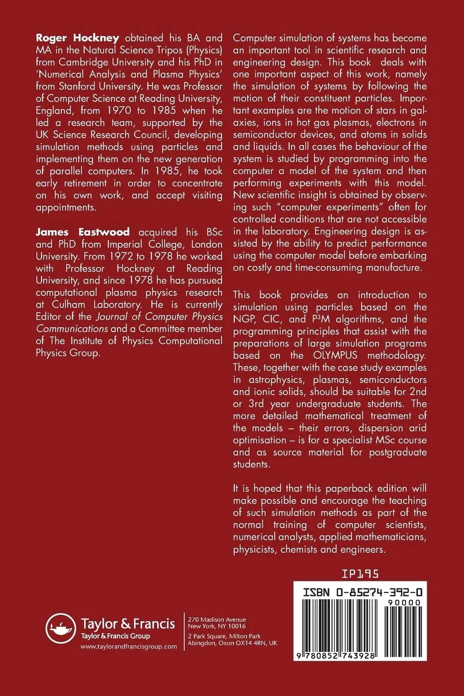 Rückseite: 9780852743928 | Computer Simulation Using Particles | R. W Hockney (u. a.) | Buch