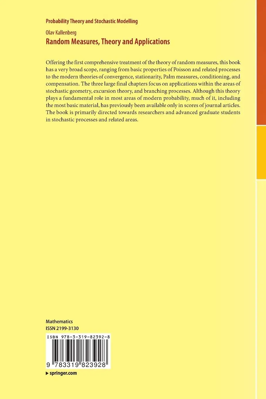 Rückseite: 9783319823928 | Random Measures, Theory and Applications | Olav Kallenberg | Buch