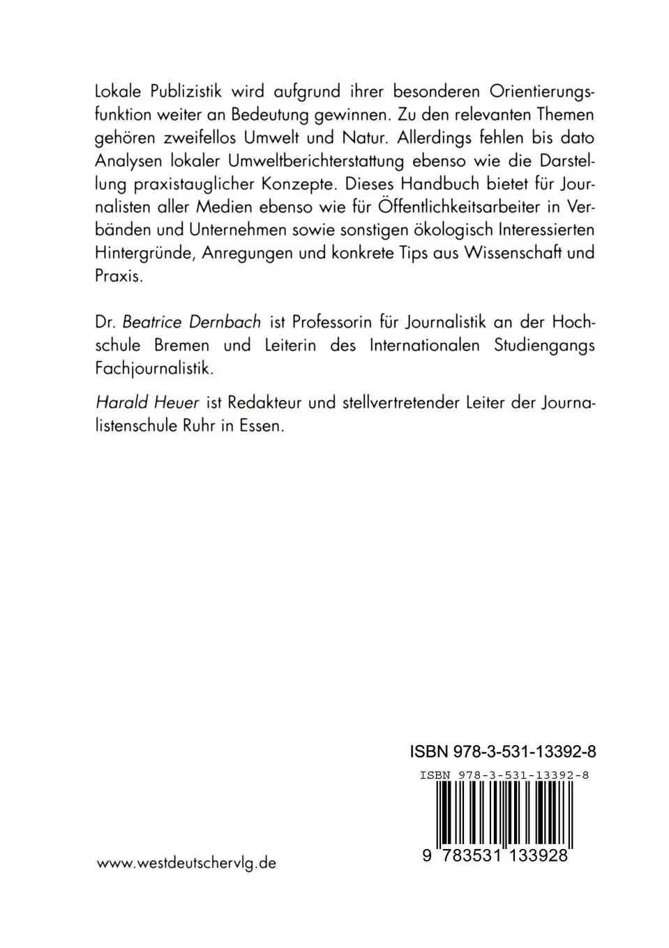 Rückseite: 9783531133928 | Umweltberichterstattung im Lokalen | Ein Praxishandbuch | Taschenbuch