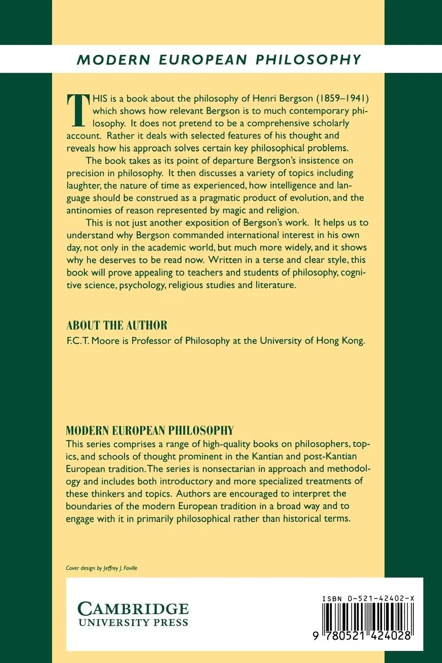 Rückseite: 9780521424028 | Bergson | Thinking Backwards | F. C. T. Moore | Taschenbuch | Englisch