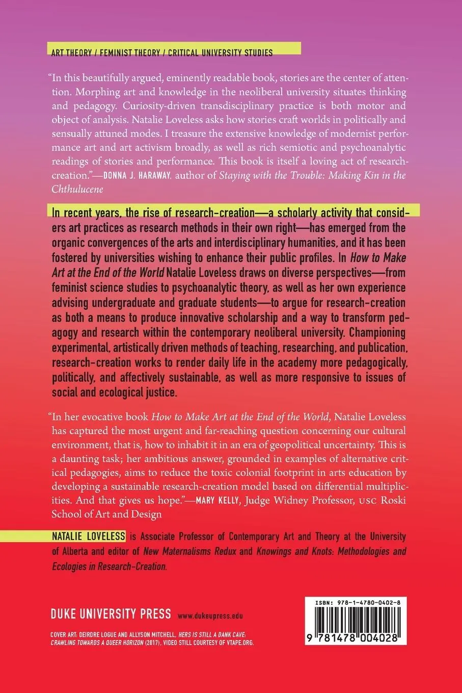 Rückseite: 9781478004028 | How to Make Art at the End of the World | Natalie Loveless | Buch