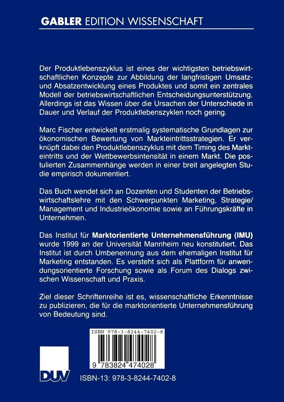 Rückseite: 9783824474028 | Produktlebenszyklus und Wettbewerbsdynamik | Marc Fischer | Buch | xx