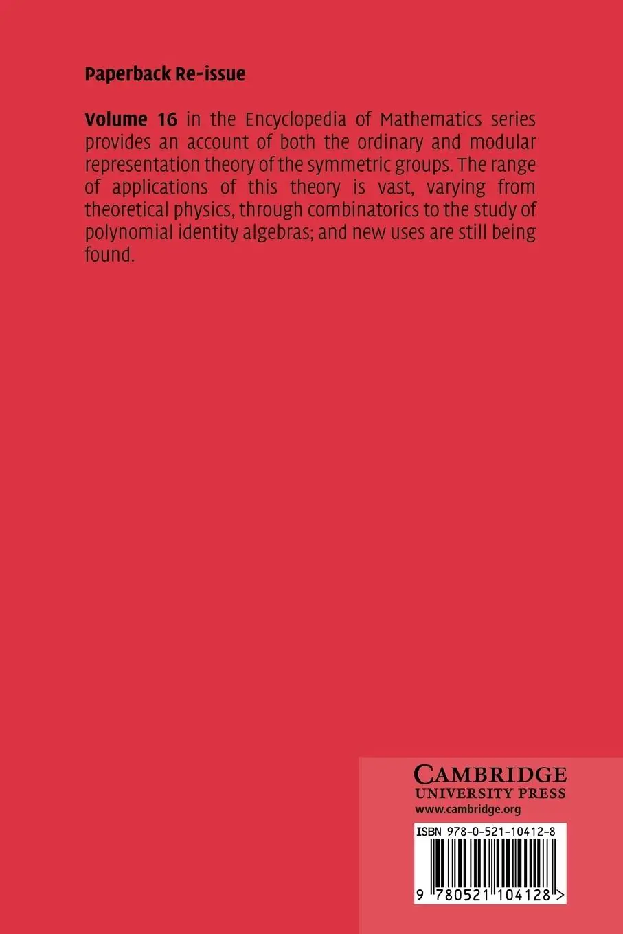 Rückseite: 9780521104128 | The Representation Theory of the Symmetric Group | Lloyd James (u. a.)