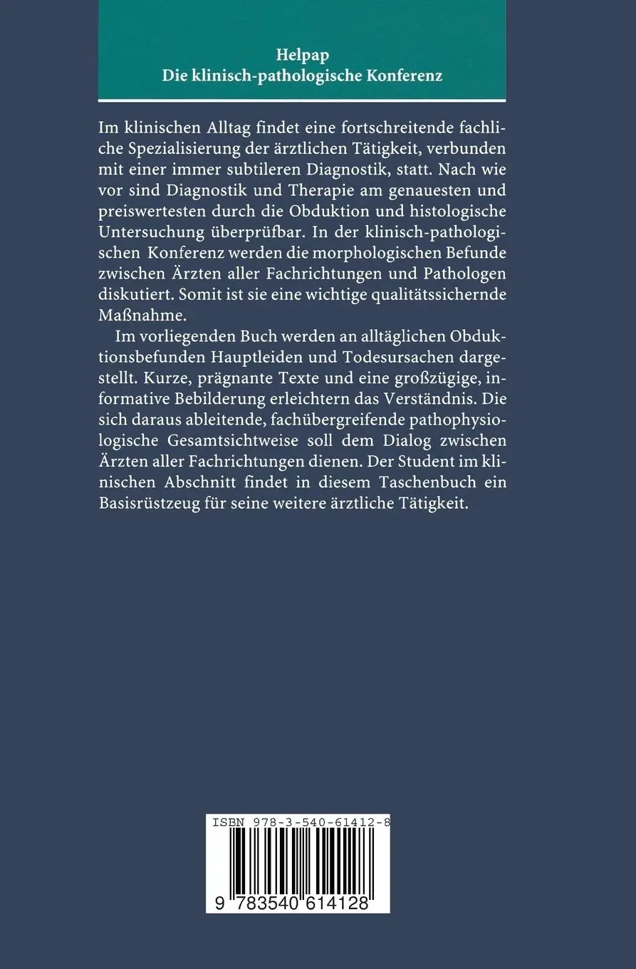 Rückseite: 9783540614128 | Die klinisch-pathologische Konferenz | Burkhard Helpap | Taschenbuch