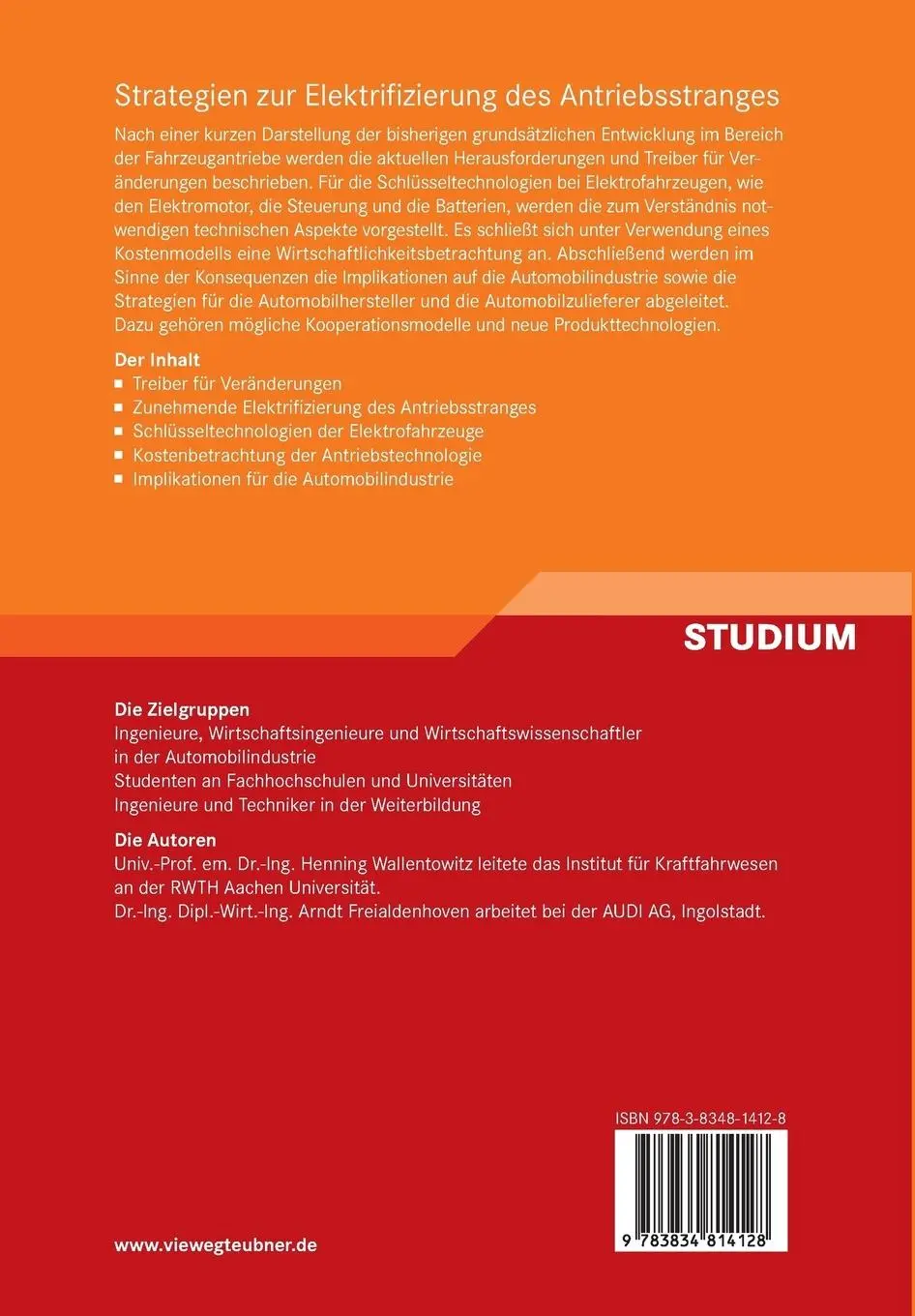Rückseite: 9783834814128 | Strategien zur Elektrifizierung des Antriebsstranges | Taschenbuch