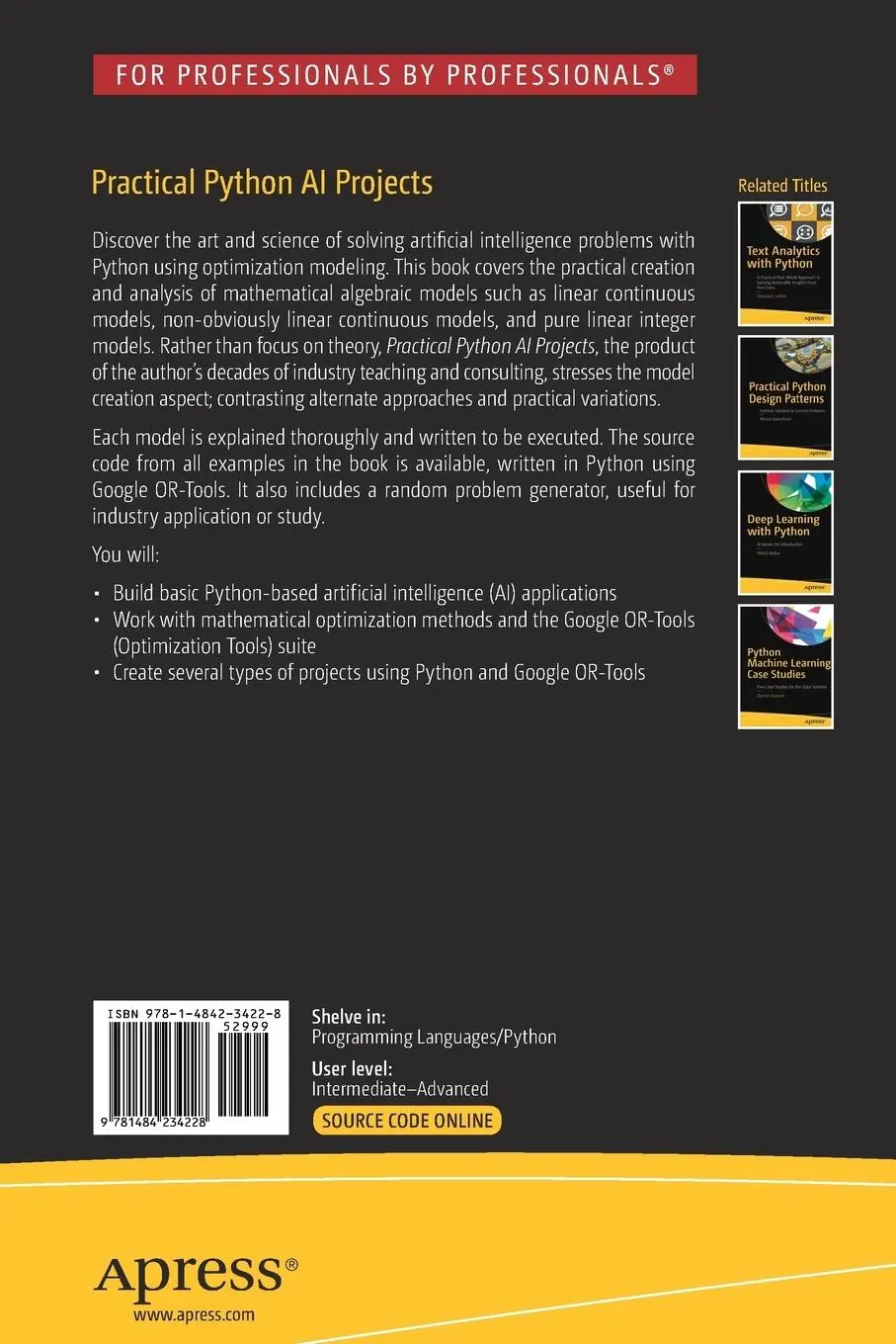 Rückseite: 9781484234228 | Practical Python AI Projects | Serge Kruk | Taschenbuch | xiii | 2018