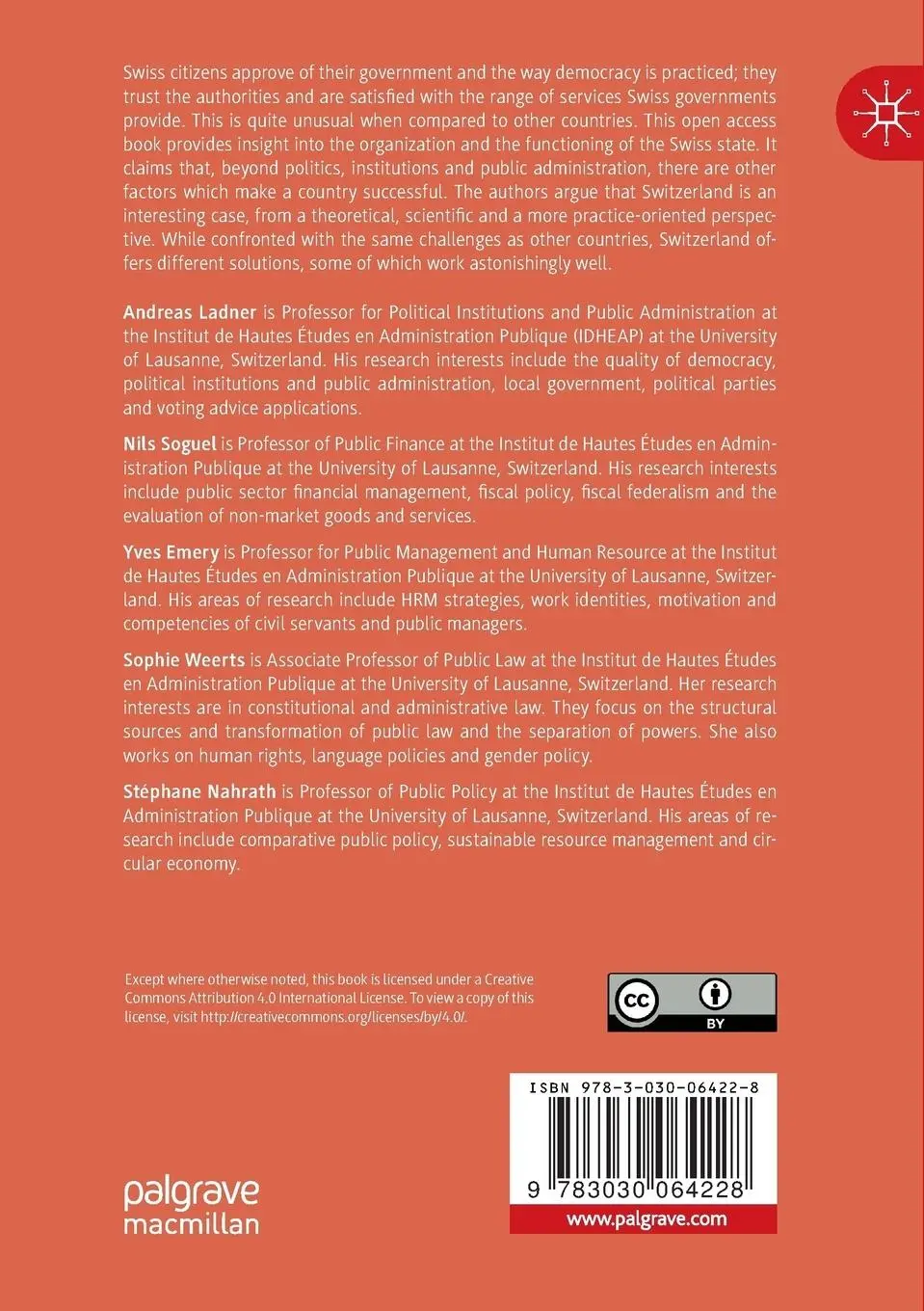 Rückseite: 9783030064228 | Swiss Public Administration | Making the State Work Successfully