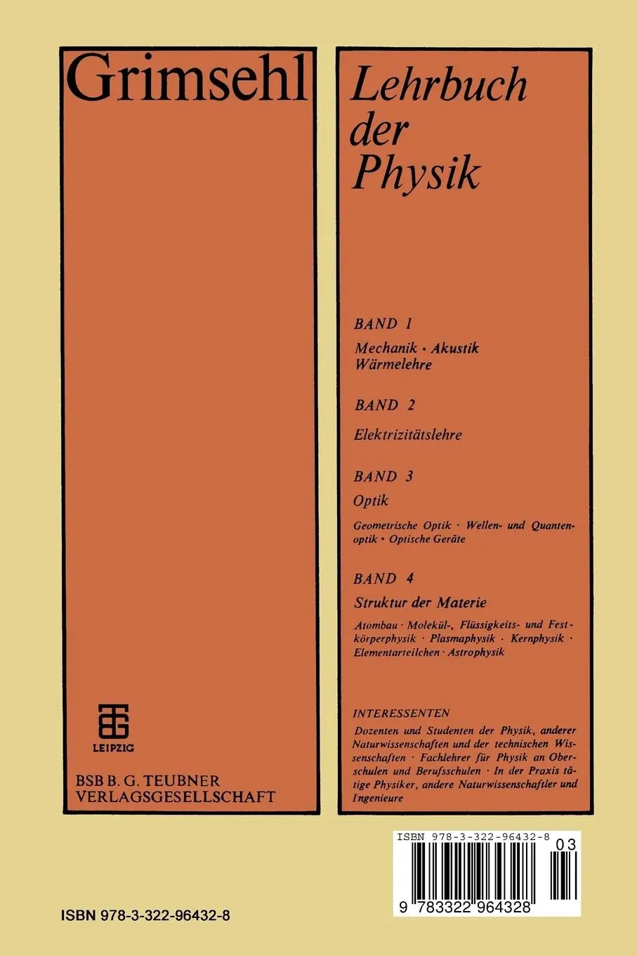 Rückseite: 9783322964328 | Grimsehl Lehrbuch der Physik | Band 3 Optik | Ernst Grimsehl | Buch