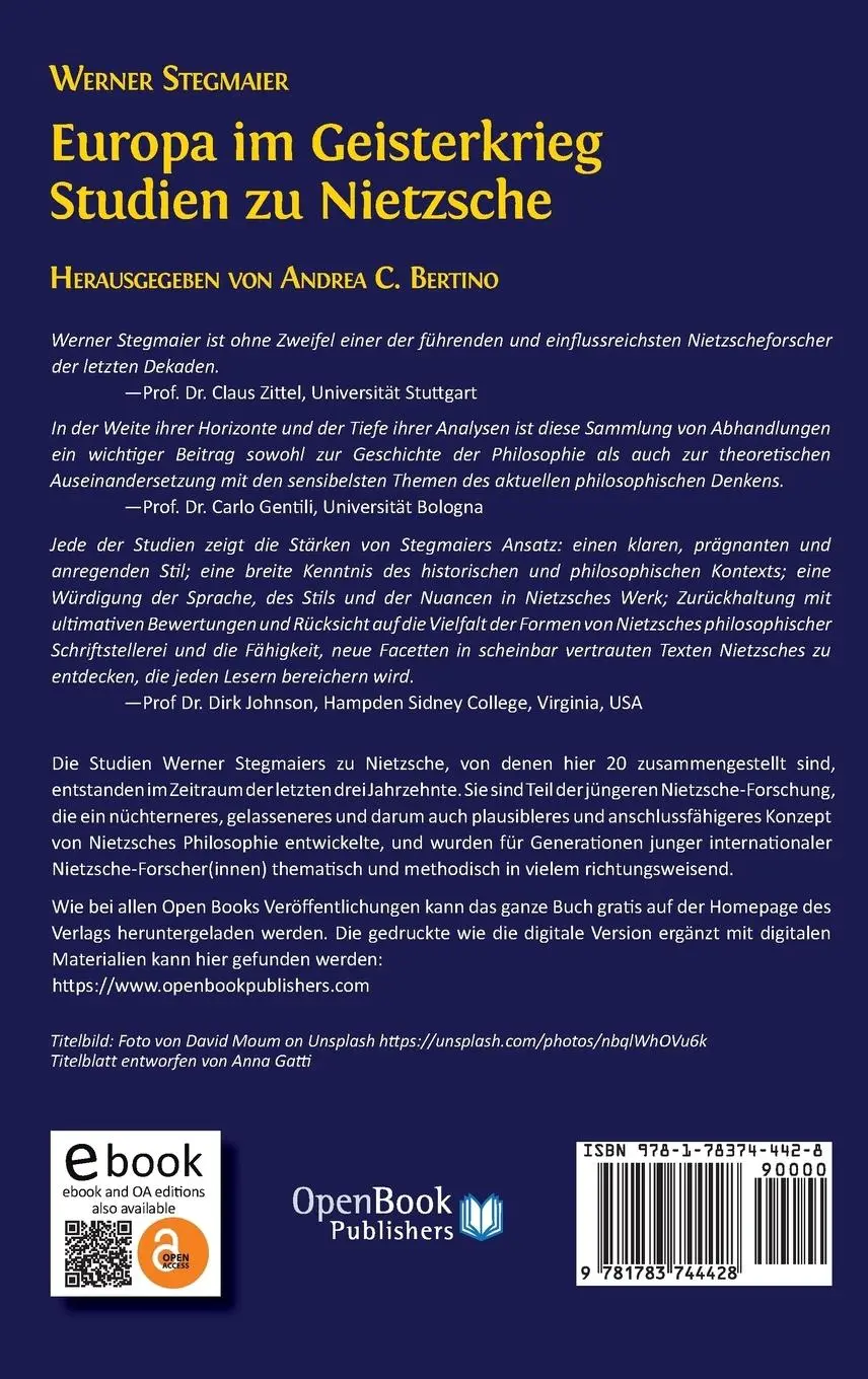 Rückseite: 9781783744428 | Europa im Geisterkrieg. Studien zu Nietzsche | Werner Stegmaier | Buch