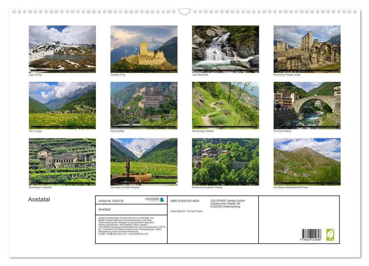 Bild: 9783516214628 | Aostatal (Wandkalender 2026 DIN A2 quer), CALVENDO Monatskalender