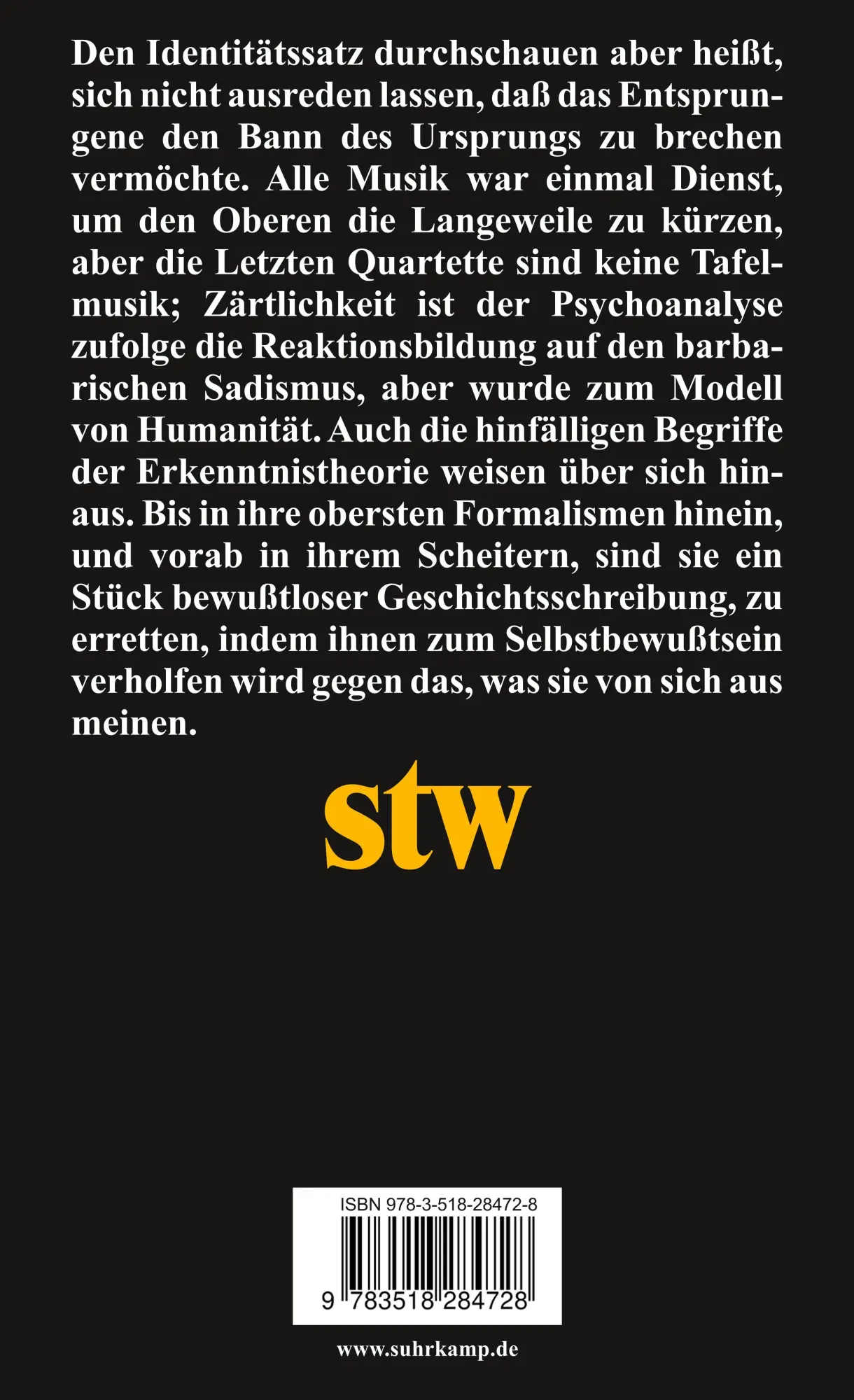 Rückseite: 9783518284728 | Zur Metakritik der Erkenntnistheorie | Theodor W. Adorno | Taschenbuch