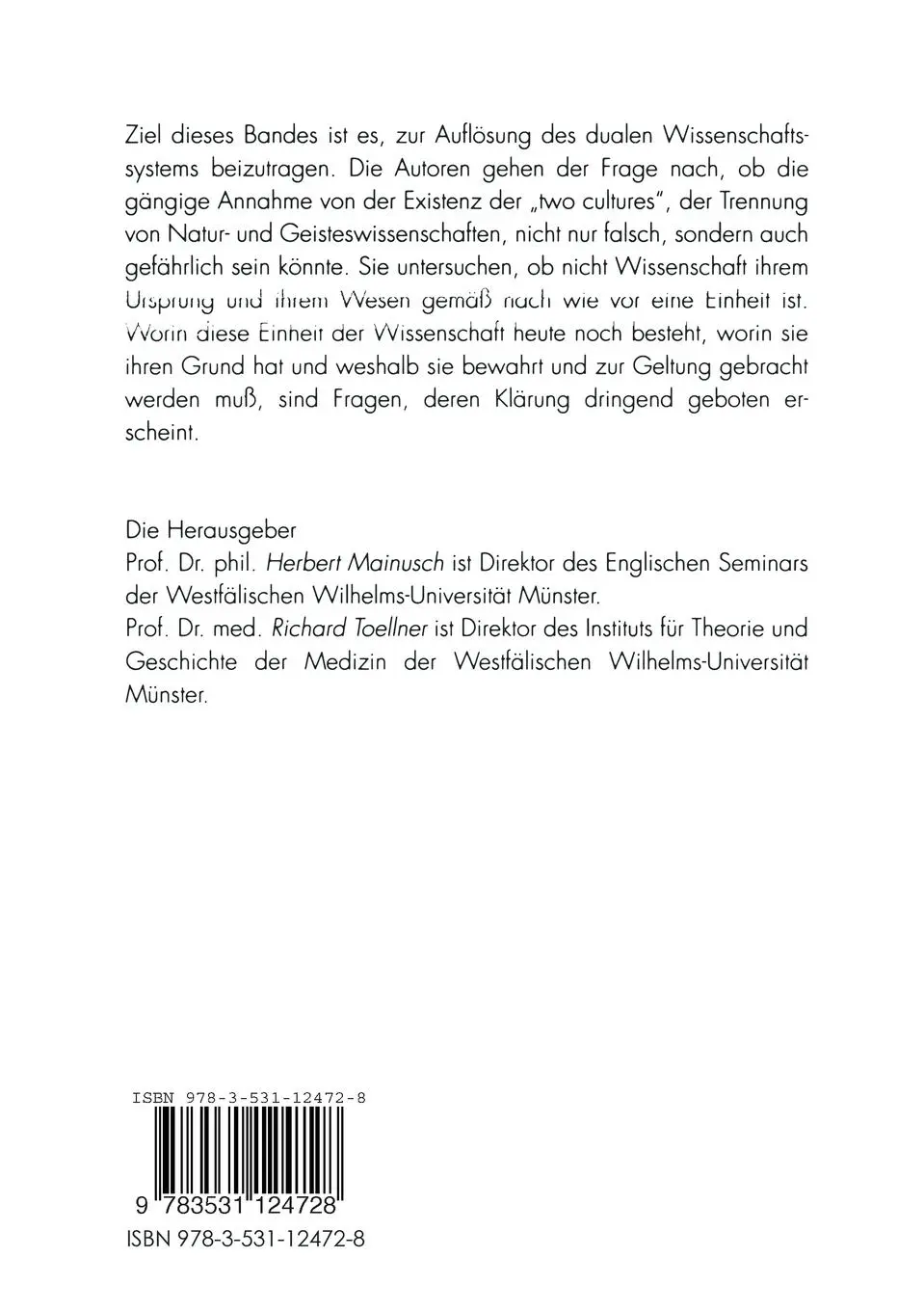 Rückseite: 9783531124728 | Einheit der Wissenschaft | Richard Toellner | Taschenbuch | 261 S.