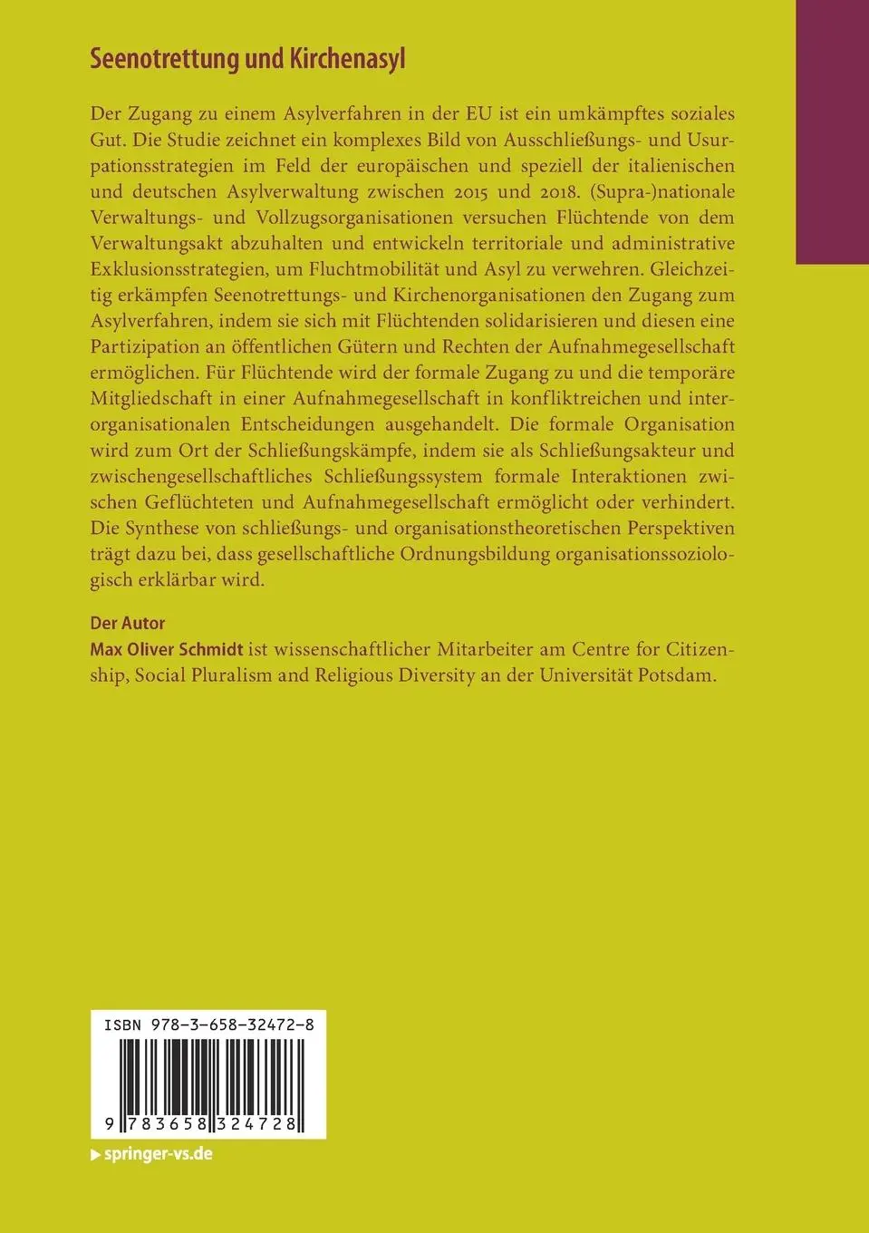 Rückseite: 9783658324728 | Seenotrettung und Kirchenasyl | Max Oliver Schmidt | Taschenbuch | xi
