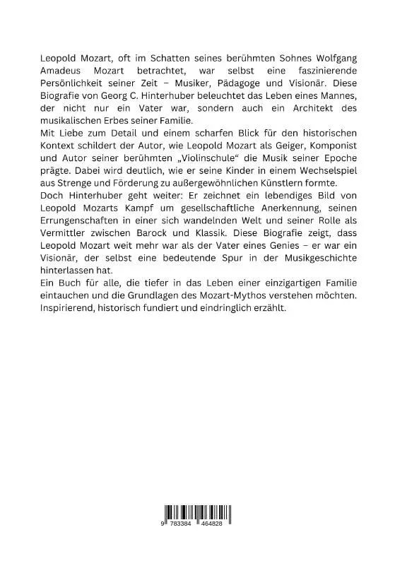 Rückseite: 9783384464828 | Leopold Mozart: Architekt eines musikalischen Erbes | Hinterhuber