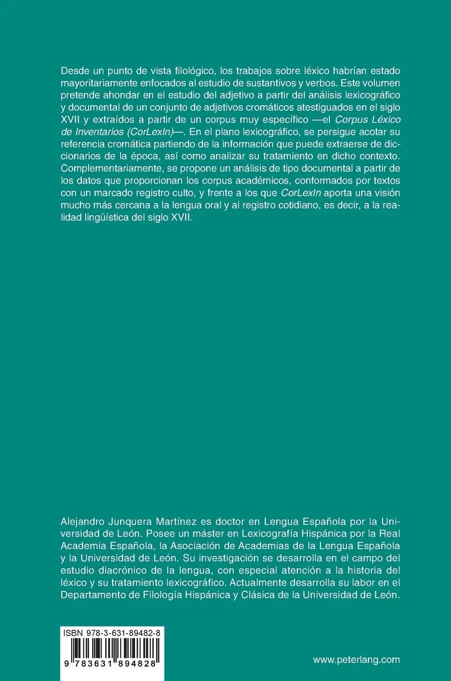 Rückseite: 9783631894828 | El color del español en el siglo XVII: estudio lexicográfico y...