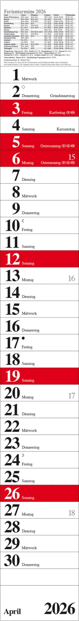 Bild: 9783731884828 | Streifenplaner Praktika Rot 2026 | Verlag Korsch | Kalender | 12 S.