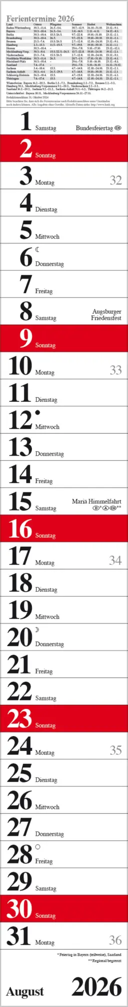 Bild: 9783731884828 | Streifenplaner Praktika Rot 2026 | Verlag Korsch | Kalender | 12 S.