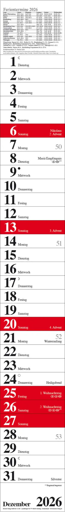 Bild: 9783731884828 | Streifenplaner Praktika Rot 2026 | Verlag Korsch | Kalender | 12 S.