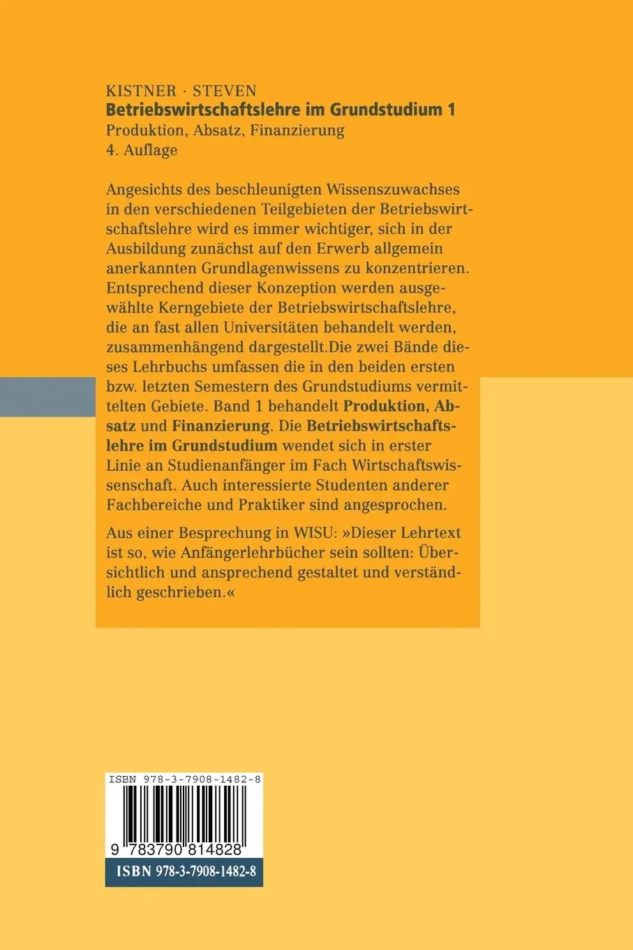 Rückseite: 9783790814828 | Betriebswirtschaftslehre im Grundstudium | Marion Steven (u. a.) | xiv