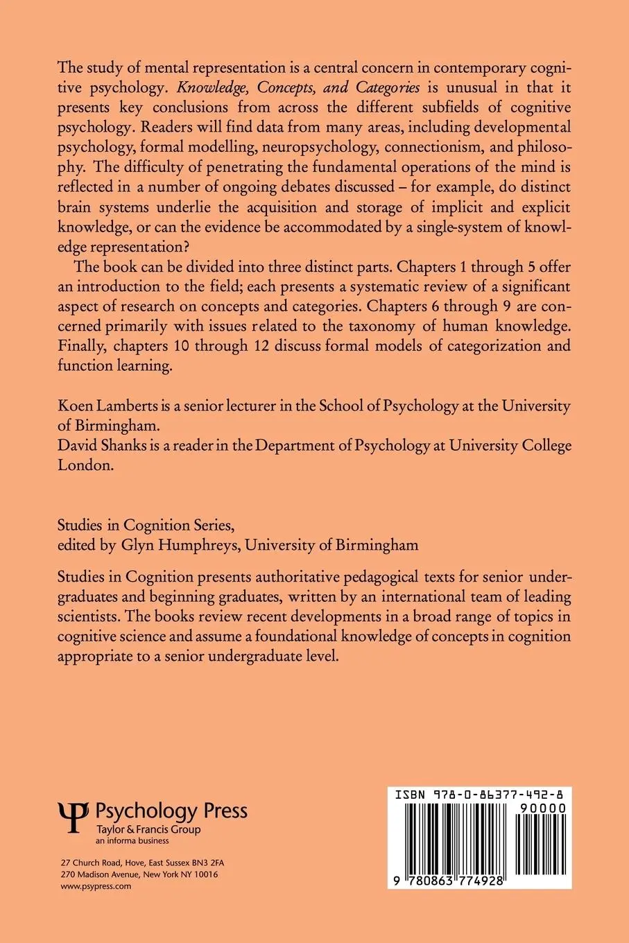 Rückseite: 9780863774928 | Knowledge Concepts and Categories | Koen Lamberts | Taschenbuch | 1998