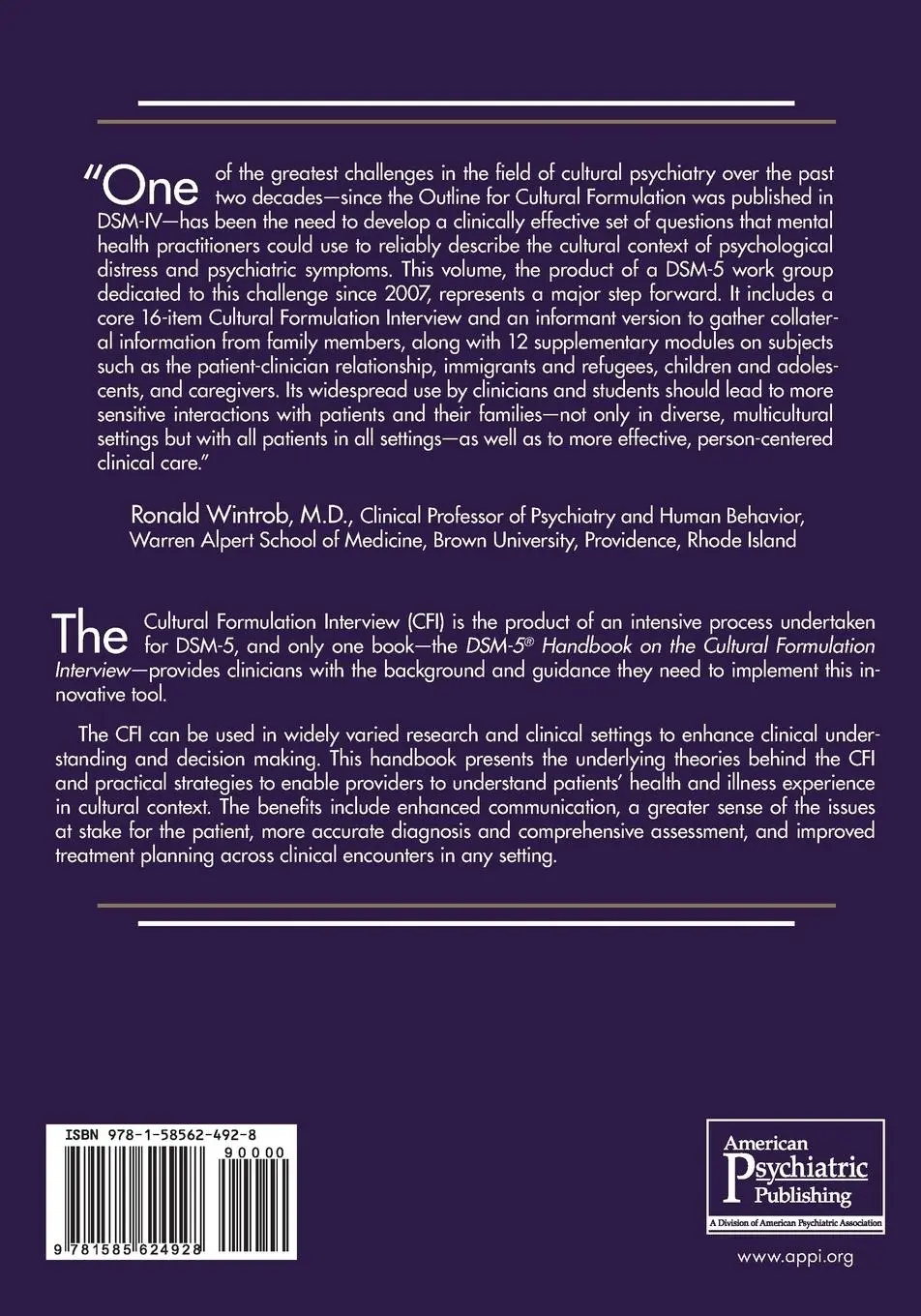 Rückseite: 9781585624928 | DSM-5® Handbook on the Cultural Formulation Interview | Hinton (u. a.)
