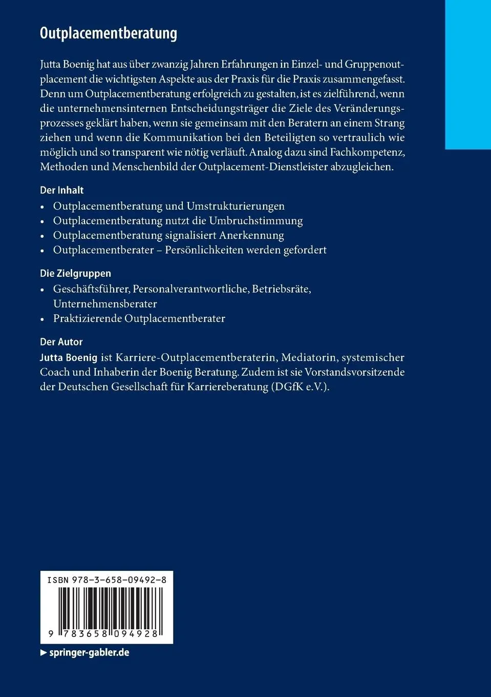 Rückseite: 9783658094928 | Outplacementberatung | Ein Instrumentarium der modernen Personalarbeit